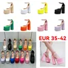 Tacón de diseñador EUR 35-42 Elegante vestido de novia nupcial Zapatos Sandalias de dama Tacones altos gruesos Cuero Mujer Fiesta Plataforma Malla Sandalia Zapatilla Satén