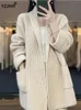Yzjnh AutumnWinter luźne relaksowane leniwe styl solidny kolor kurtki sweter kardigan długoterminowy płaszcz Kobiety 240106