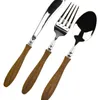 4/12/16/24Pcs Wooden Handle Luxury Dining Table Knife Spoon and Fork Stainless Steel Cutlery Silverware Set Tableware Flatware 240106