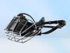 ブラックラージミディアムドッグマズルメタルワイヤーバスケットレザーアンチバイトマスク口カバー樹皮チューマズルペット通気性安全マスク2012098503