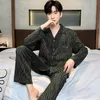 Men's Sleepwear Full Cotton Casual Tracksuit Men Lapel Cardigan Pajamas Set Loose Nightwear For Male Home Clothing Night Shirts Bottom Pants