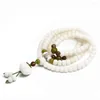 Strand feminino corrente de mão pingente de lótus 108 contas de buda estilo chinês pulseiras bodhi branco jade