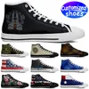 Anpassade skor skateboardskor högskuren 7218 stjärnälskare diy skor retro casual skor män kvinnor skor utomhus sneaker svart gul den gamla ära stor storlek eur 29-49