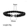 Braccialetti con ciondoli Bracciale con manubri in pietra lavica vulcanica nera naturale Bracciale con perline opache per donna Uomo Gioielli con bilanciere Fitness Pulseras