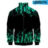 Heren Hoodies Blauw Groen Rood Paars Vlam 3D Gedrukt Jassen Harajuku Vest Stand Kraag Rits Baseball Jas Bovenkleding jassen