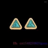 Boucles d'oreilles en peluche jade Turquoise triangle oreilles Natural 925 Silver chinois bijoux jadéite cadeaux amulet talismans talismans femme réel