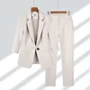 Veste d'été fine, Blazer décontracté, pantalon à jambes larges, ensemble deux pièces élégant pour femmes, tenues de bureau, vêtements d'affaires, 240106