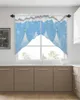 Curtain Christmas Tree Snowflake Blue Short Living Room Kitchen Door Partition Home Decor Resturant Entrance Drapes