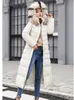 Ned Cotton Coat Women Long Winter Fashion Korean Slim Kne-Längd päls huva Parkas Trench Coat värme kläder 240106