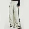 Damenhose Jodimitty Y2k Jogginghose Streetwear Baggy Solid Patchwork Fallschirmhose Hose mit weitem Bein Lose lässige Hüfte Weiß