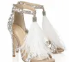 Vendita calda-Vendita calda-Nuove scarpe da donna firmate con piume strass Sandali estivi Tacchi alti Cristalli Scarpe da sposa per feste