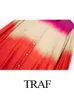 TRAF Women's Fashion Autumn Suit Tie Dye Turn-Down Collar Long Sleeve Single Breasted BlouseGradient Zipper Wide Leg Pants 240106