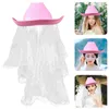 Haarspangen für Braut, Cowgirl-Hut, Brautparty, Perlenschleier, weißes, gekräuseltes Band, Western (rosa Hut)