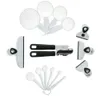 Juego de utensilios de cocina de 30 piezas con utensilios de cocina, tazas medidoras, clips y organizador de cajones, negro y blanco