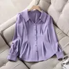 Blusas femininas chiffon com decote em v de manga comprida cardigan topo primavera e outono estilo coreano francês solto plus size elegante camisa casual