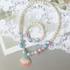 Little Children Baby Accessories Ocean Shell Mermaid Bead Necklace Bracelet Two Piece Girl Jewelry Set