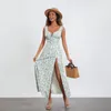 Casual Dresses Wsevypo Bohemian Floral Print Tank Dress Summer Kvinnors ärmlös Ruffled Tie-up Sweetheart Neck Long For Party Beach