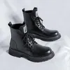 Stiefel Stilvolle Leder Motorrad Für Männer Schwarz Plattform Mode Knöchel All-match High Top Schuhe Casual Herren Turnschuhe