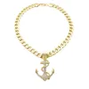 Hip Hop Fashion Iced Out Anchor Certificado Ouro Diamante Pingente 20 11mm Corrente Cubana Para Seu Marido