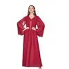 Roupas étnicas Abaya para mulheres vermelho com decote em v moda 2024 outono árabe cor sólida elegante e brilhante robe ramadan gurban solto longo