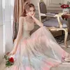 Casual Dresses 2024 Summer Fashion Women Long Mesh Dress V Neck Stars Fairy Elegant Chic Feminine Lace Party Vintage Midi Sweethear