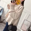 High Quality Soft Thick Warm Red Collar Knitted Pullover Sweater Women Autumn Winter Loose Casual Turtleneck Knit Jumper 240106