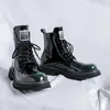 Stiefel Stilvolle Leder Motorrad Für Männer Schwarz Plattform Mode Knöchel All-match High Top Schuhe Casual Herren Turnschuhe