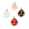 Pendentif Colliers Pierre Naturelle Goutte D'eau Forme Charme Collier Graver Croix Orthodoxe Reiki Guérison Cristal Religion Bijoux