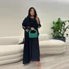 Vêtements ethniques 2024 Ramadan Islam Abaya Kaftan Noir Brodé Feuille Motif Robe Femme Musulmanefor Europe et Amérique