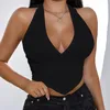 Débardeurs pour femmes Gilets montés sur le cou sexy pour femmes Col en V Sans manches Nu Midriff Lace Up Camisoles sans dos Été Casual Dames Gallus