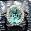 Cluster Rings 14K Gold Natural Green Topaz Ring For Wedding Women Turquoise Bizuteria Diamante Diamond Gemstone Anillos De Females