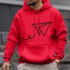 Men s Print Plush Warm Hoodies Fleece Sweater Casual Coat Pocket Sweatshirts Paper Airplane Print Autumn Winter Hoodies