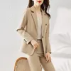 Women's Two Piece Pants 2024 Women's Spring Sets Female Office Lady Black Suit Jacket Long Trousers Ladies Outfit Work Clothes E143