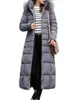 Cotton-Padded Coat Warm Winter Clothes Women Fur Hooded Pockets Puffer Jacket Sashes Long Bubble Coats Casual Slim Black Parkas 240106