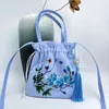 Shopping Bags Ancient Chinese Women's Handbag Embroidered Flower Drawstring Tassel Hanfu Phone Bag Handle Purse Elegant Cosplay