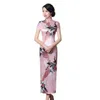 Etniska kläder kinesiska traditionella klänningsblomma tryck elegant kortärmad cheongsam stativ krage täta kroppskon kvinnor