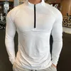 Hoge kwaliteit sneldrogend heren sport T-shirt sportkleding lange mouw hardlopen gymkleding fitness compressie shirt zip trui 240106