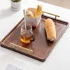 TEA TRAYS Kinesisk stil Tray Remote Control Holder Rustic Bamboo med metallhandtag för kapacitetsfrukt servering