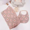 1 Set Cotton Gauze Print Bibs Soft born Swaddle Wrap Receiving Blanket Infant Bedding Quilt Bed Cover Bath Towel 240106