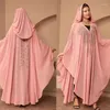Vêtements ethniques Mode Robe africaine Style One Taille Mousseline de soie Perlée Longue Maxi Robe pour femmes Musulman Sweat à capuche Abaya Robes décontractées Robe
