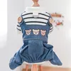 Dog Apparel Boy Cat Jumpsuit Rompers Striped Pocket Design Pet Puppy Shirts Spring/Summer Overalls Small And Medium-sized Dress