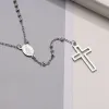 Colar simplesmente de rosário, colar de cruz em ouro branco 14K, colar religioso da Virgem Maria, colar de lariat para homens e mulheres joias