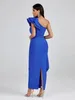 Casual Dresses Long Bandage Dress Women Party BodyCon Elegant Ruffle Blue Sexig One Shoulder Födelsedag Klubbkläder år 2024