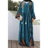 Etnische kleding Blauwe lange mouwen Goud fluwelen bedrukte moslim dames lange rokken zijn los en casual abaya femme.