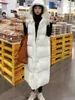 Jyate Winter Long Cotton Coat Vest för kvinnor Casual Tank Sleeveless Stand Collar Warm Hooded Down Jacket med Belt 240106