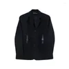 Abiti da uomo Cappotto nero Design personalizzato con fibbia in pelle Giacca da abito bello Tide Autunno Blazer ampio tutto-fiammifero