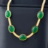 Necklace Earrings Set Stainless Steel Emerald Green Stone Earring Bracelet Women's Colorless Ladies Jewelry