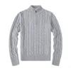 Herrtröja Autumn and Winter Stand Collar Liten hästbroderi vändningar stickning tröja casual bomull förtjockad termisk pullover polo tröja jacka kappa