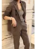 Feminino blazer de lã e calças chique elegante coreano moda calças outfits outono feminino terno jaqueta 2 peça conjuntos 240106