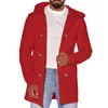 Mode Men Coats Casual Long Top Cotton Double Breasted Trench WARM POER HODED SPRING Autumn Overcoat Red Blue Long Coat S-3XL 240106